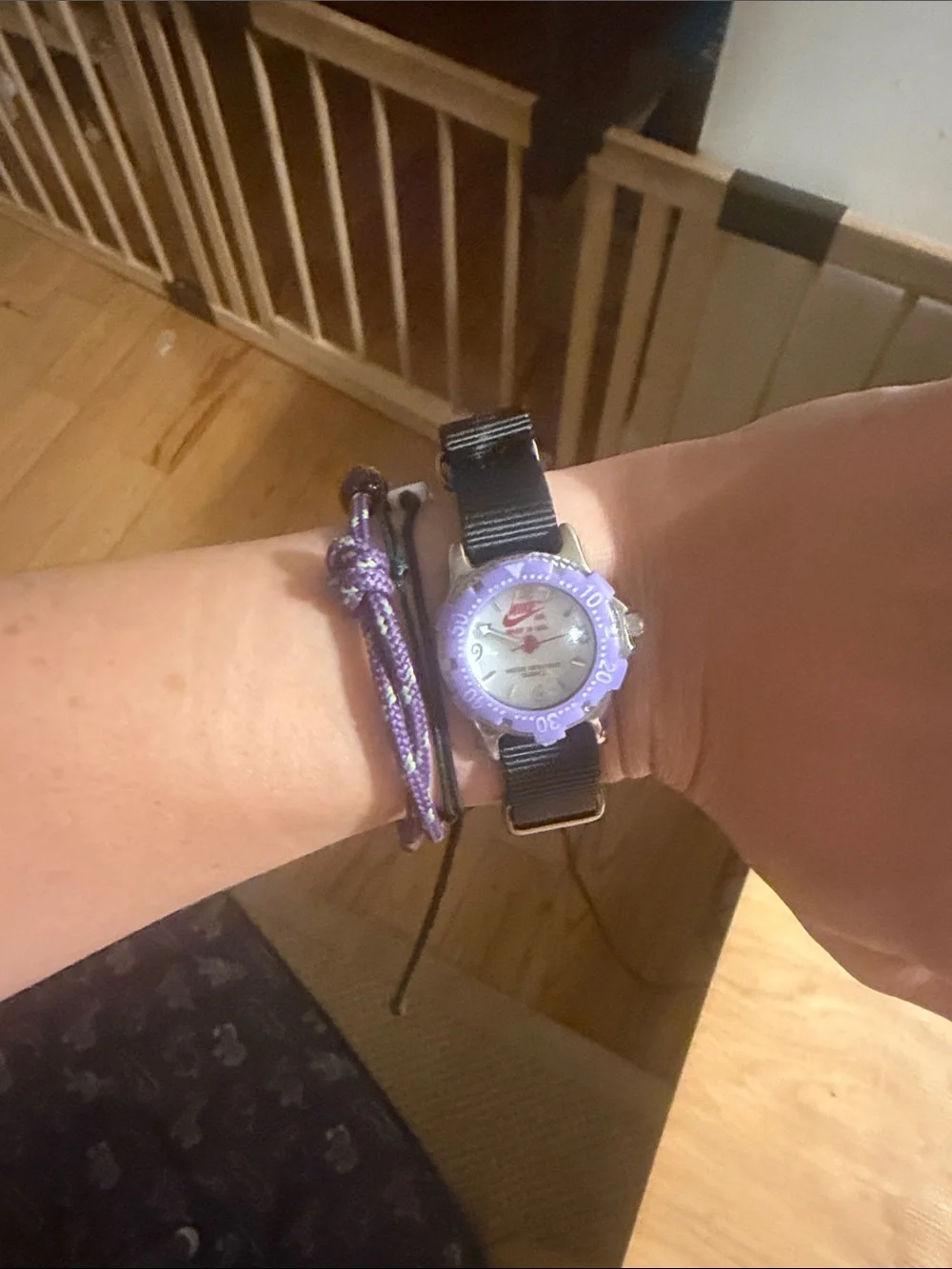 Rare Nike Purple Bezel Sport Watch with Black Strap, Made in USA, dial is xs.